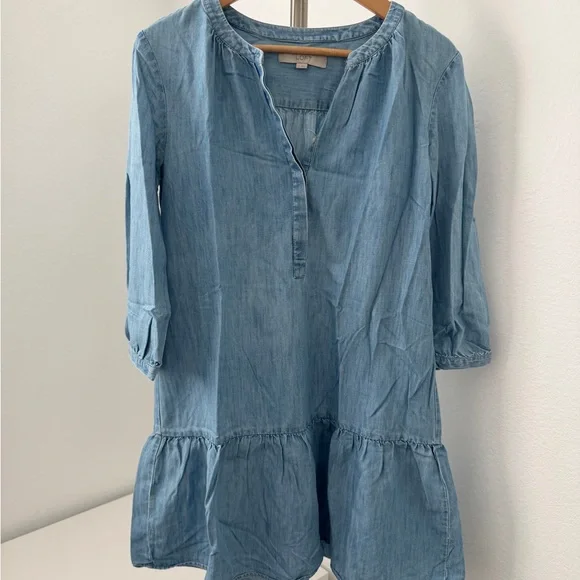 LOFT Light Blue Denim Tunic with Ruffle Hem - Picture 1 of 6